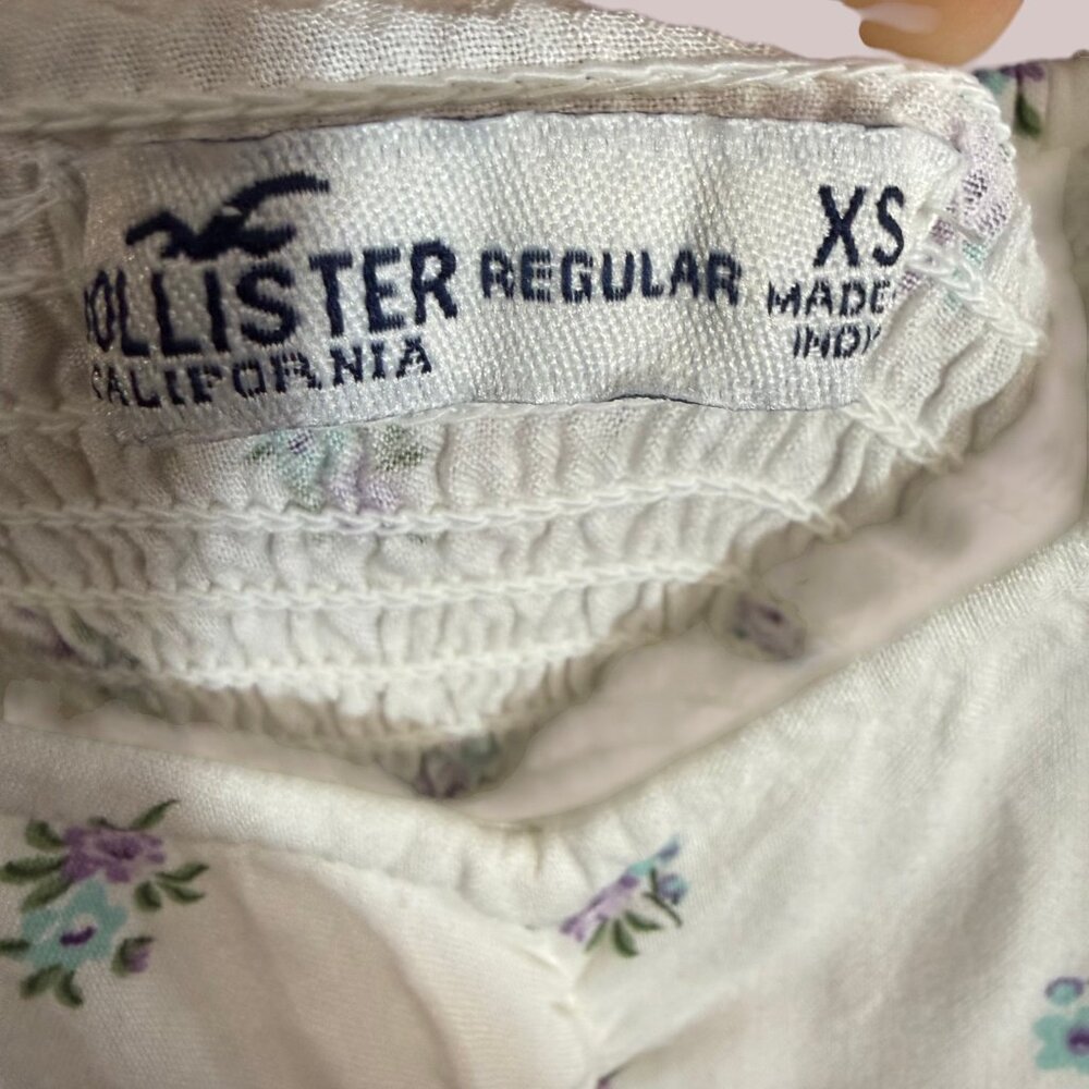 Hollister XS White Ditsy Floral Ruched Mini Dress Tie Strap Summer - Picture 7 of 11